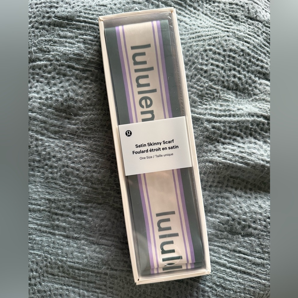 Lululemon Striped Satin Scarf in Purple and Green. New in box